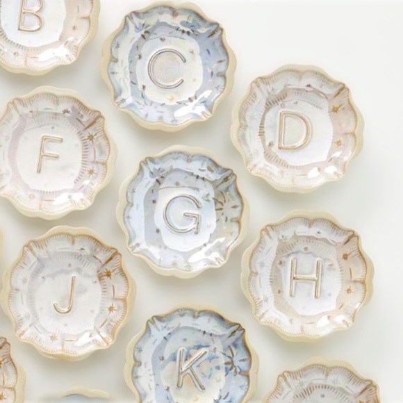 New Anthropologie Stellar Monogram ' C ' Blue Gray Stoneware Trinket Dish - Picture 3 of 3